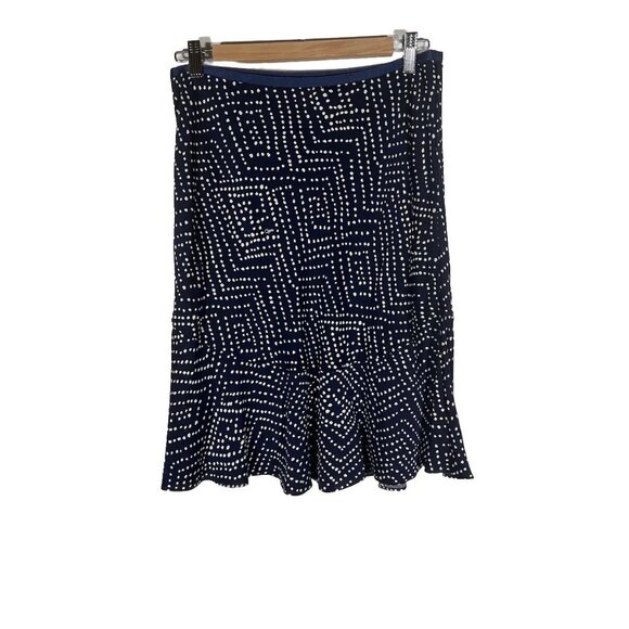 Diane von Furstenburg navy white silk spandex skirt sz 10 flowy romantic - Picture 1 of 9